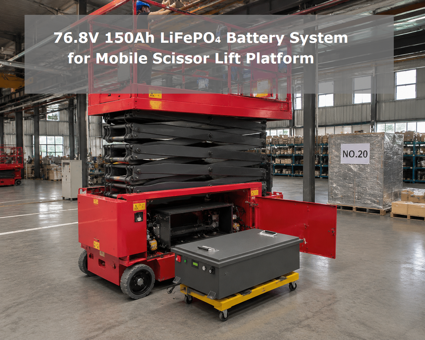 kasus perusahaan terbaru tentang Sistem Baterai LiFePO₄ 76.8V 150Ah untuk Platform Pengangkat Gunting Seluler