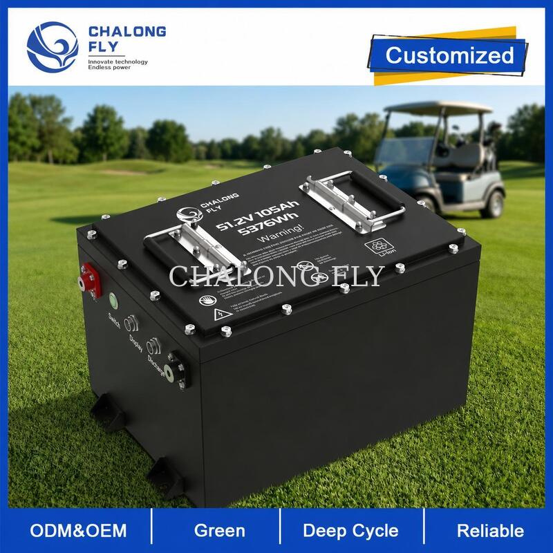 51.2V 105Ah LiFePO4 Golf Cart Battery with 5376Wh Capacity and Smart BMS for 48V Lead-Acid Conversion