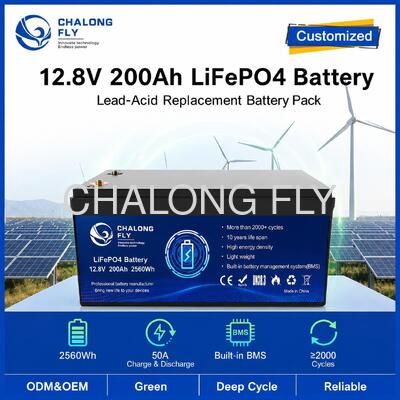 Paket Baterai LiFePO4 Kustom 12.8V 200Ah dengan BMS untuk Daya Portabel dan Penyimpanan Surya